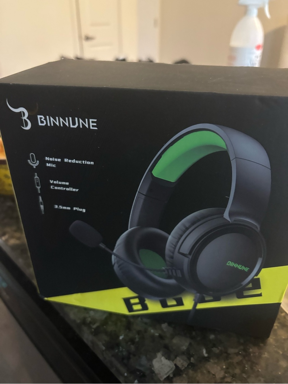 Green and Black Gaming Headset with Noise-Reduction Mic
